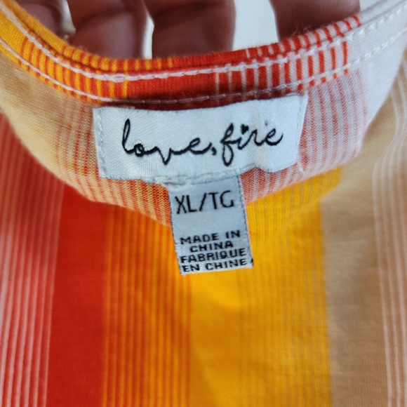 Love, Fire  orange, Yellow & White Striped Cropped Tank Top, women's XL - Picture 3 of 5
